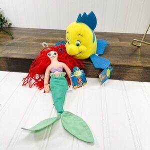 Applause The Little Mermaid Character Doll & Flounder Fish Beanbag Plush 6"